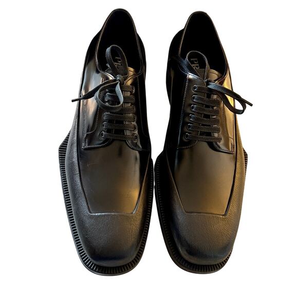 Prada NWB Black Spazzolato Square Toe Derby Oxfords main image 7